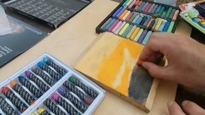 Рисуем пейзаж на остатках досок, масляной пастелью