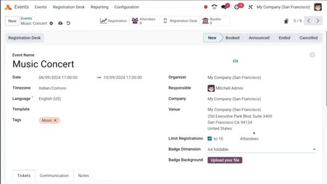 Создание события в приложении Odoo 17 Event смотреть онлайн