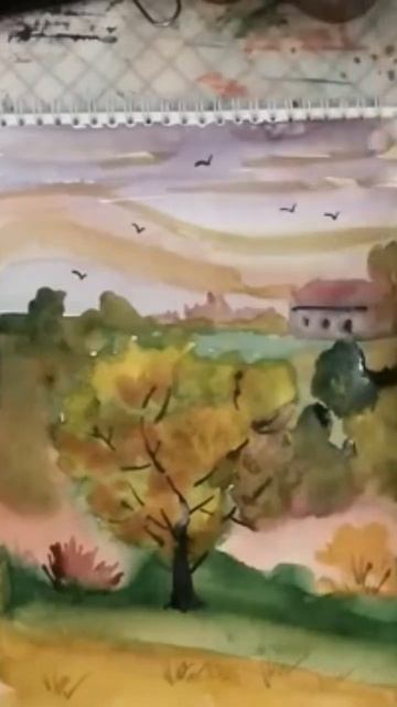 Осень. Пейзаж. Акварель. смотреть онлайн