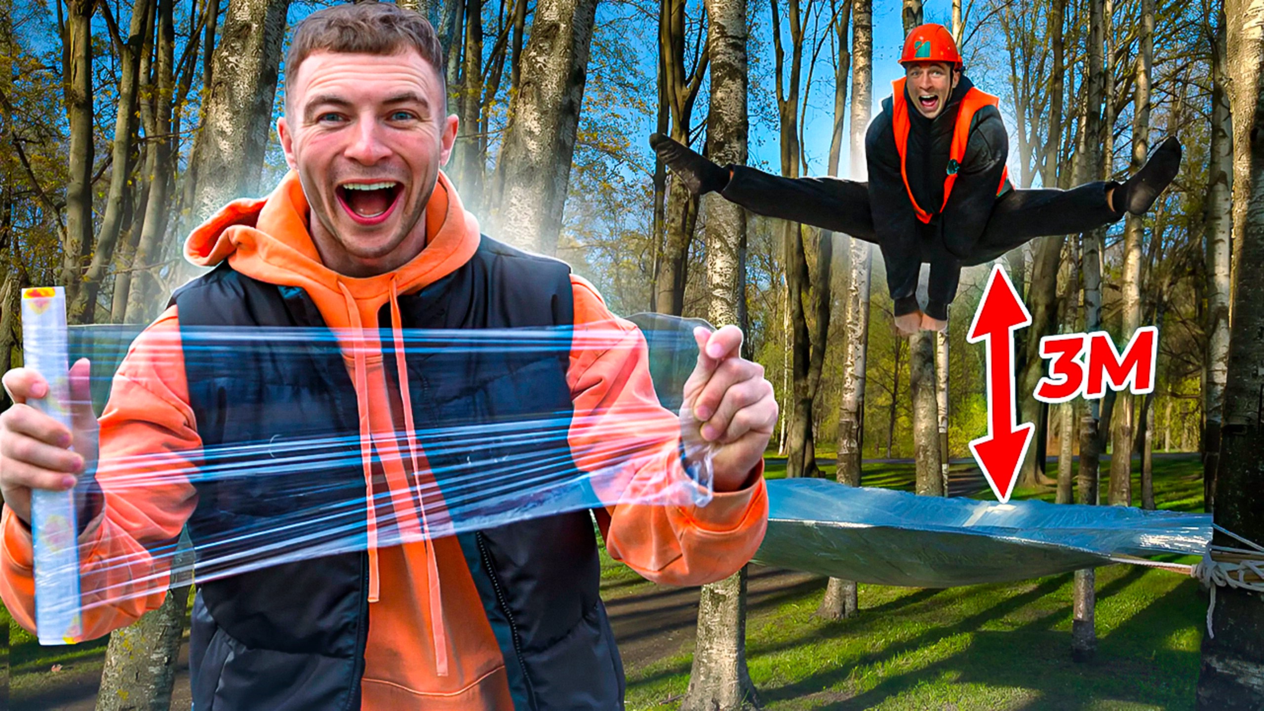 Я построил БАТУТ из СТРЕЙЧ-ПЛЁНКИ и ВЕРЁВКИ прямо в ЛЕСУ! смотреть онлайн