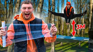 Я построил БАТУТ из СТРЕЙЧ-ПЛЁНКИ и ВЕРЁВКИ прямо в ЛЕСУ!
