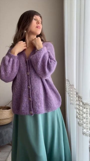 Вязаный кардиган из мохера и хлопка с пайетками🌷 #cardigan #knitting #мохер #вязание смотреть онлайн