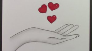 Как нарисовать  руку с сердечками карандашом