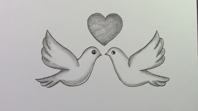 Как нарисовать птицу с сердцем карандашом шаг за шагом, легкие рисунки карандашом смотреть онлайн