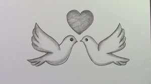 Как нарисовать птицу с сердцем карандашом шаг за шагом, легкие рисунки карандашом