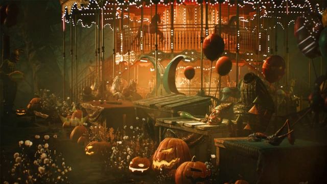 Атмосфера Хэллоуина в жутком парке, жуткие звуки и тих