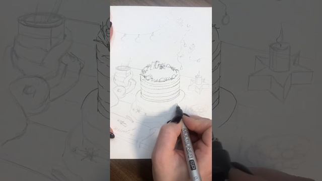 Новогодняя открытка маркерами «Кокосовый тортик» 1 урок - построение #скетчмаркерами смотреть онлайн