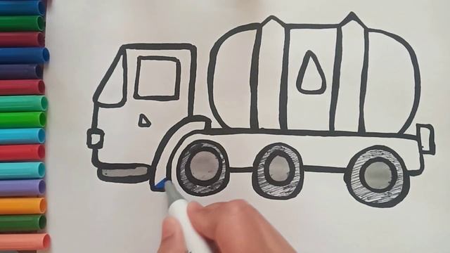 Раскраска Танкер для воды/ Drawing, Coloring Water Tanker For Kids & Toddlers