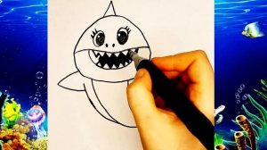 Как просто нарисовать. Акулёнок туруру туру.Развивающие и обучающие мультики.BABY SHARK.