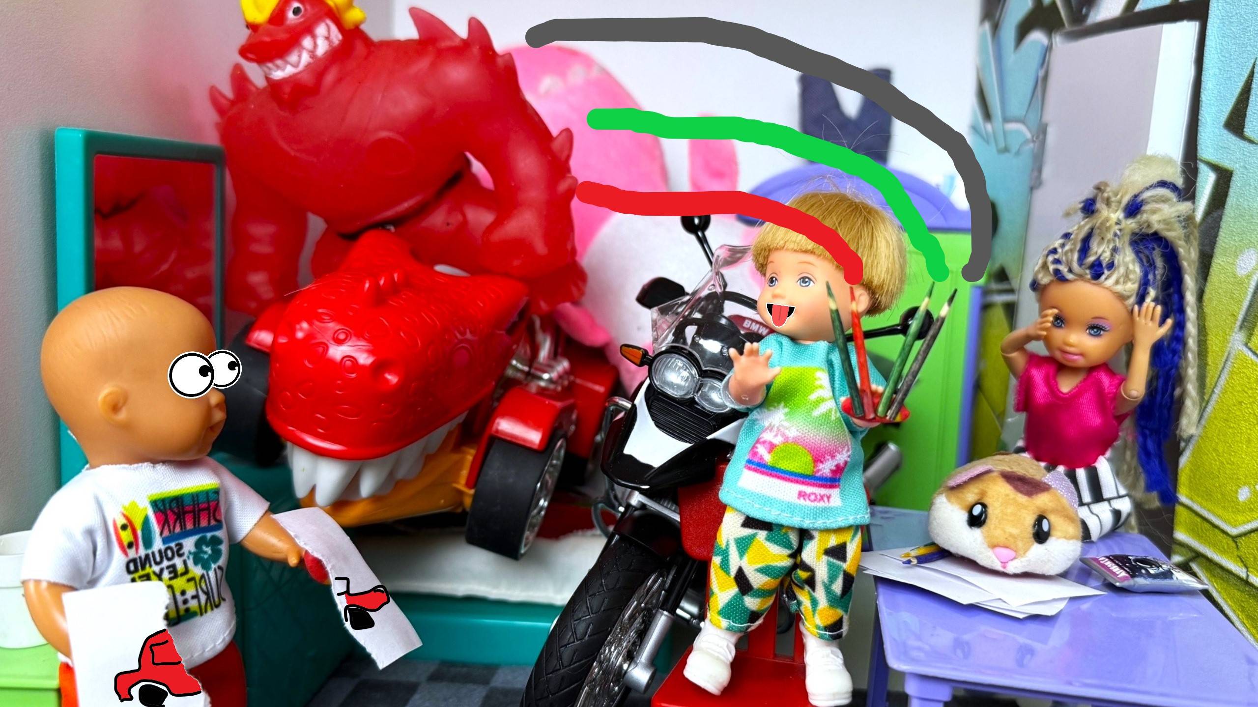 ОЖИВАЕТ ВСЕ, ЧТО НАРИСУЮ🐱🐉😱😎 У НАС ДОМА! Катя и Макс веселая семейка! Куклы Барби и ЛОЛ смотреть онлайн