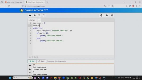 Цикл while на python