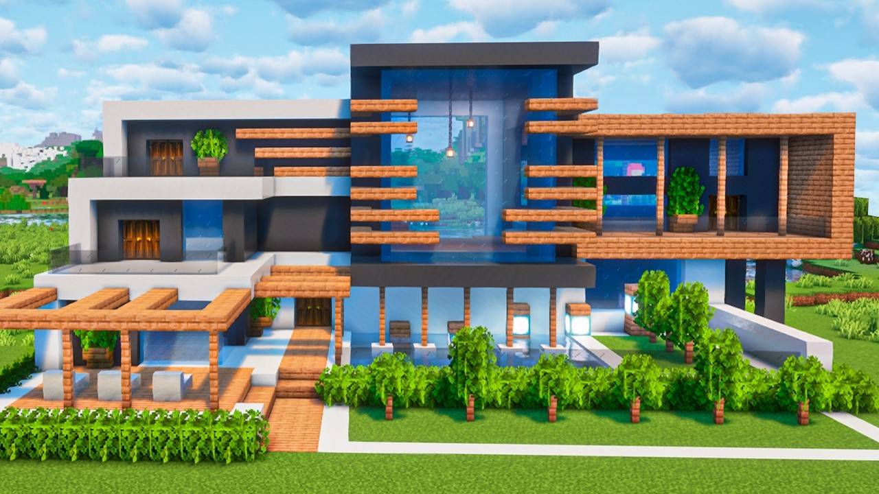 МАЙНКРАФТ СОВРЕМЕННЫЙ ДОМ в 3 ЭТАЖА с БАССЕЙНОМ Как Построить смотреть онлайн