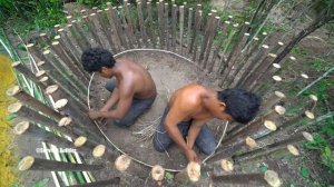 Build The Most Long Cabin House With Bath Pool In Deep Forest