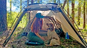 НОЧУЮ В ПАЛАТКЕ С СОБАКОЙ  В ЛЕСУ. ПЕРВЫЙ ПОХОД С ДИКСОНОМ