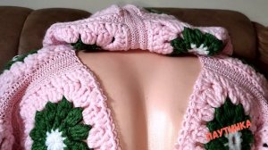 как я вязала ЖАКЕТ из БАБУШКИНЫХ КВАДРАТОВ .Часть 5.КАПЕЦ #вязаныйкардиган #бабушкинквадрат