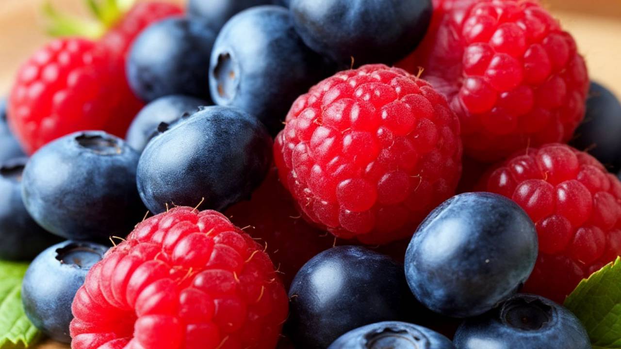 Смешайте в равных частях свежие ягоды черники и малины. смотреть онлайн