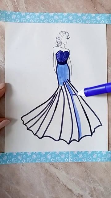 Потрясающее длинное ПЛАТЬЕ, рисунок синим глиттером, #dress #creative #diy #drawing #glitter смотреть онлайн
