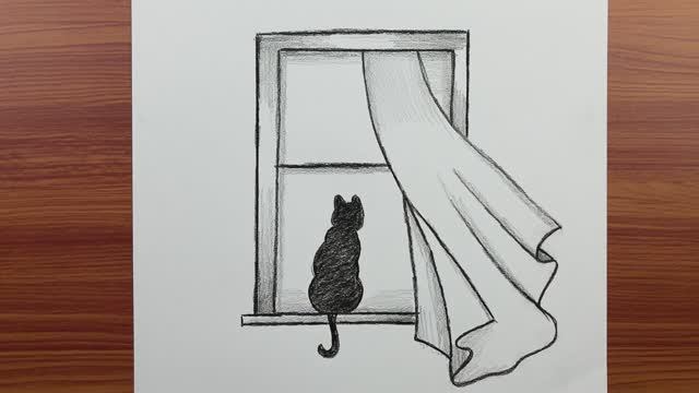 Лёгкий рисунок кошки: как нарисовать кошку, сидящую на окне — простые рисунки животных смотреть онлайн