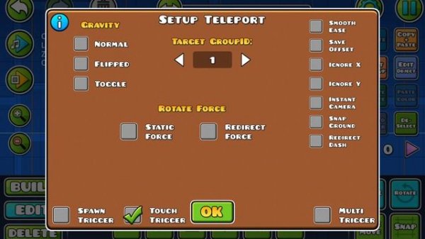 как сделать телепорт в Geometry Dash