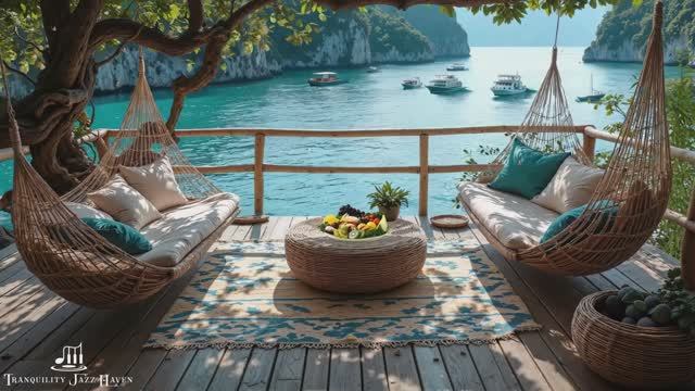 Coastal Jazz Porch _ Gentle Ocean Breeze Sound With Tranquil Jazz Music To Stress Relief & Relax смотреть онлайн