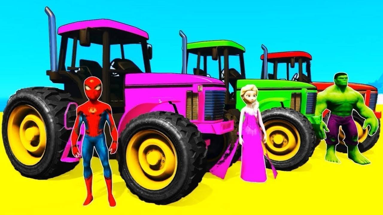 Тракторы Мультфильмы для детей и Видео с водным мотоциклом и детскими стишками Мультики для малышей
