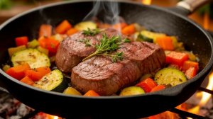 Вырезка с овощами на садже.