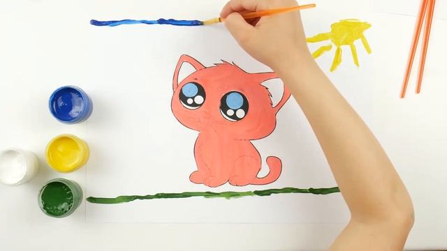 Coloring cute cat Раскраска милый котик Gato lindo para colorear смотреть онлайн