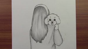 Как нарисовать девочку, держащую милую собаку шаг за шагом