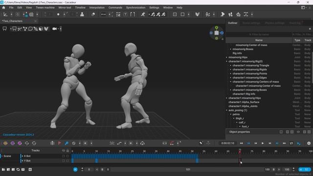 Cascadeur : Взаимодействие персонажей с использованием Ragdoll