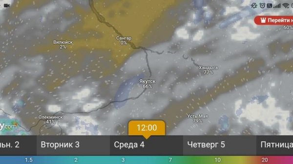 Прогноз облачности и осадков 1-6 июня 2025