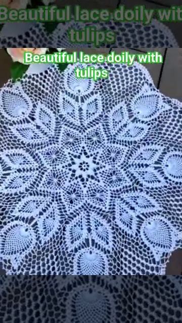 Красивая ажурная скатерть салфетка на стол. Салфетка крючком с тюльпанами. смотреть онлайн