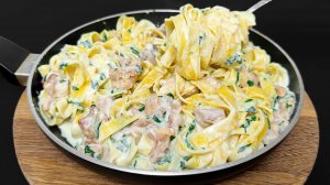 Вкуснейшая паста с курицей в сливочном соусе! Легкий рецепт ужина за 10 минут