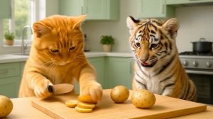 Mama Cat Trims Fur on the Farm and Makes Tiger Hat For Kittens At Home 🐾🧶🎩(1)