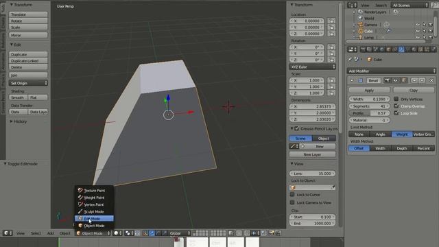 Blender 2.79b. Модифікатор "Фаска". Параметр "Метод обмеження смотреть онлайн