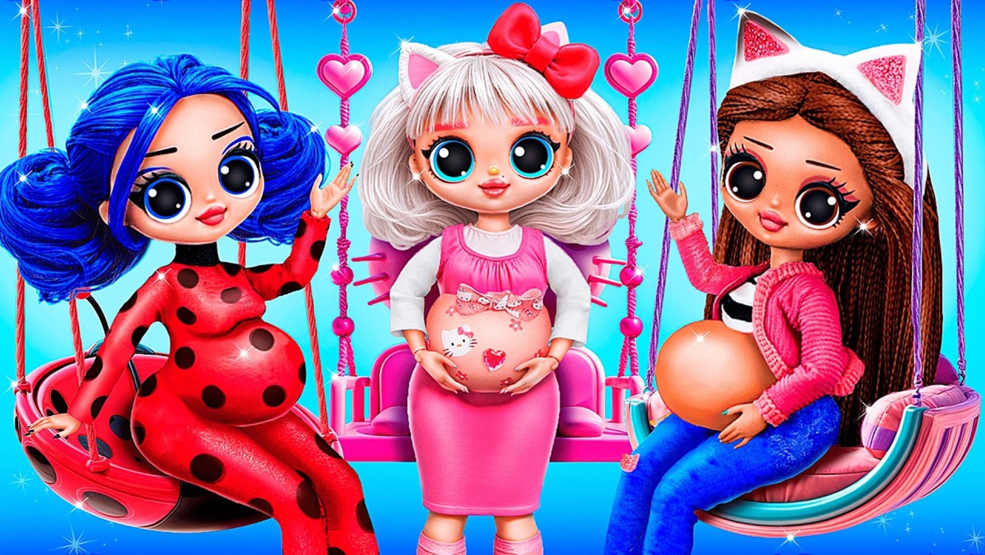 Хэллоу Китти, Леди Баг и Габби Стали Мамочками! Поделки для кукол смотреть онлайн
