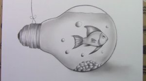 Как нарисовать рыбу в лампочке карандашом