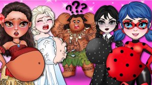 Эльза, Моана, божья коровка и среда, которая на самом деле беременна, игра в бумажную куклу своими р