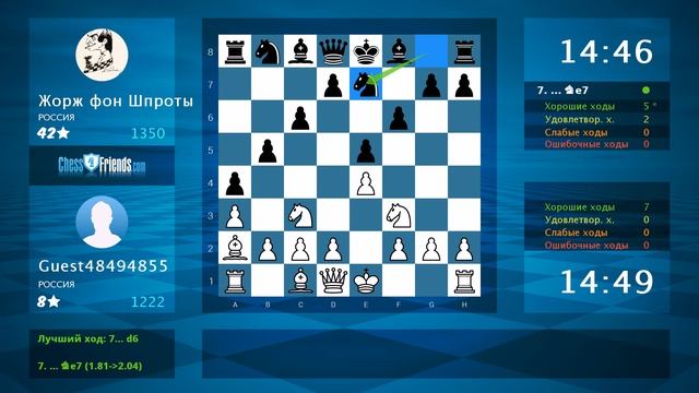 Анализ шахматной партии: Guest48494855 - Жорж фон Шпроты, 1-0 (п смотреть онлайн