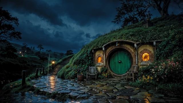 Lord Of The Rings | ⛈️ The Shire, Peaceful Music & Ambience During Midnight Thunderstorm