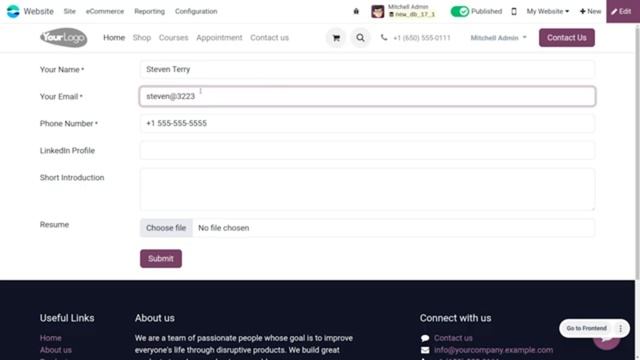 Подача заявки на работу через веб-приложение Odoo 17 смотреть онлайн