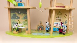Кукольный мини-домик "Бамбуковый дом семьи панд" с фигурками и мебелью в наборе