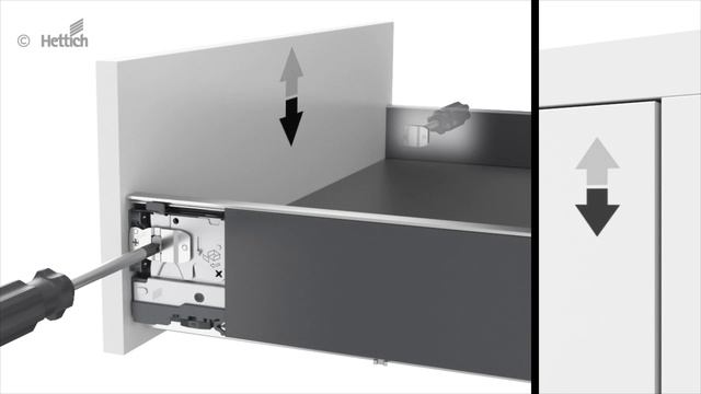 Регулировка высоты и стороны передней панели выдвижного ящика HETTICH AvanTech YOU смотреть онлайн