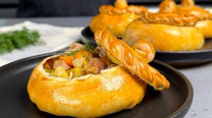 Жаркое в съедобных горшочках, как же ВКУСНО ! Съел и посуду мыть не надо!