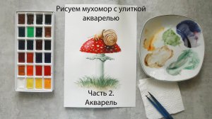 Видеоурок рисования акварелью: Мухомор с улиткой. Часть 2. Акварель