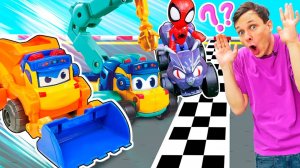 Паучок строит гоночную трассу!  Ускоряем грузовики в автомастерской!