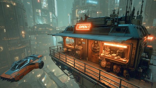 FLYING PUB  Cyberpunk Ambience  Futuristic Chill Music For Work & Relaxation