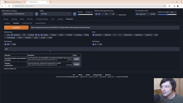 Настройки интерфейса и установка расширений Stable Diffusion смотреть онлайн