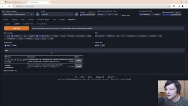 Настройки интерфейса и установка расширений Stable Diffusion