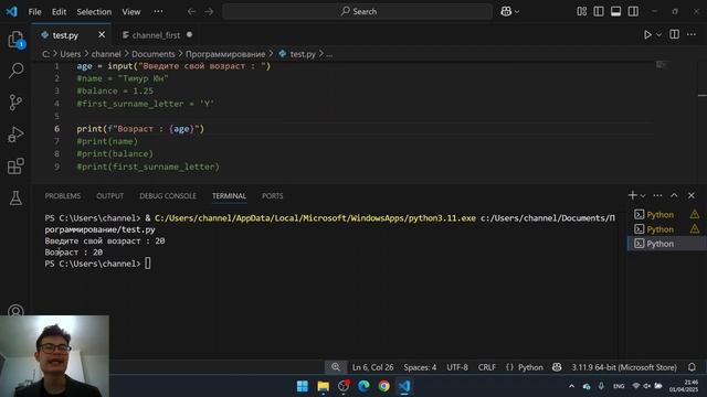 Ввод данных от пользователя и красивый вывод в Python смотреть онлайн
