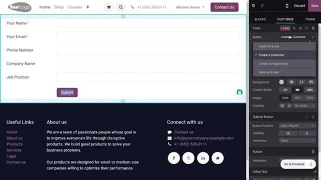 Создание клиента через форму на веб-сайте Odoo 17 смотреть онлайн